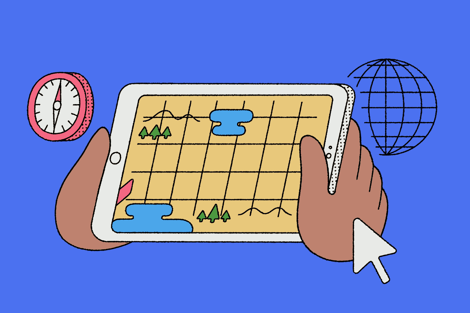 online stocks, map, tablet, money